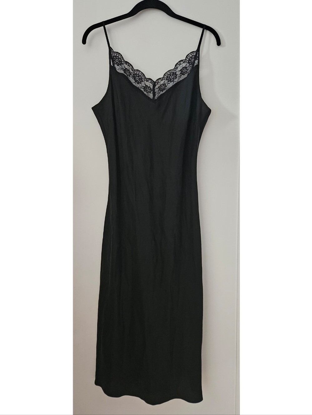 Vintage 90s ECI New York 100% Silk Slip Dress Lace Black Y2K Size 10